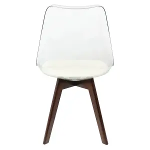 Soho Clear and Vanilla Plastic Dining Chair with Squared Dark Wood Legs