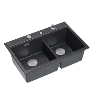 Quadron Marc 120 Kitchen Double-bowl Workstation Sink, Black GraniteQ material