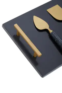 Maison by Premier Marina Marble Board Black And Gold Finish Cheese cutter Set