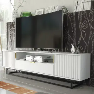 Tide Crest TV Unit 200cm White with Fluted Wave Doors - Creative Furniture