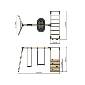 Rebo Wooden Garden Children's Swing Set with Extra-Long Monkey Bars - Double Swing - Sage Green