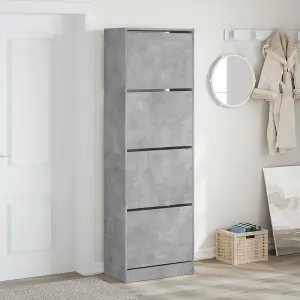 Berkfield Shoe Cabinet with 4 Flip-Drawers Concrete Grey 60x34x187.5 cm