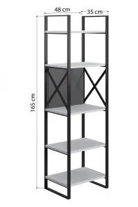 Meta Narrow Bookcase Storage Shelf with Metal Frame, 48 x 35 x 165 cm 5 Display Shelves, Bookshelf, Open Cabinet, White