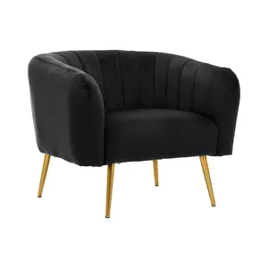 Interiors by Premier Practical Black Velvet Chair with Gold Finish Legs, Back & Armrest Dining Chair, Easy to Clean Armchair