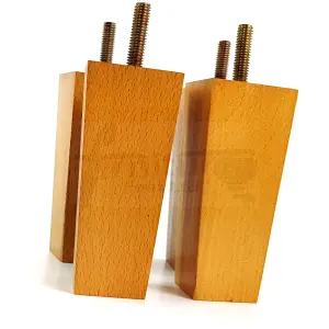 4 x SOLID WOOD FURNITURE FEET 100mm HIGH REPLACEMENT FURNITURE LEGS SOFAS CHAIRS STOOLS M8 Oak