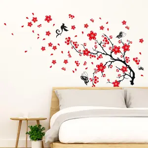 Blossom Flower Transparent RED Wall Stickers Mural Decal Self Adhesive Wallpaper Stock Clearance