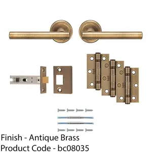 Premium Door Handle & Latch Pack - Antique Brass Straight Bar Lever Round Rose