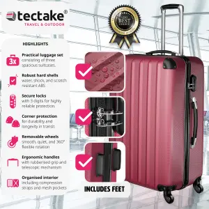 Suitcase Set - 3 hard-shell suitcases with telescopic handle, swivel wheels - red