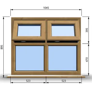 1045mm (W) x 895mm (H) Wooden Stormproof Window - 2 Top Opening Windows -Toughened Safety Glass