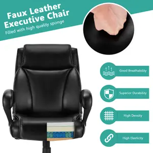 Costway Big & Tall Office Chair Ergonomic Leather Computer Chair w/ Rocking Backrest