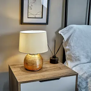 ValueLights Krista Metallic Copper Effect Ceramic Table Lamp with Cream Tapered Shade - Includes 4w LED Candle Bulb 3000K