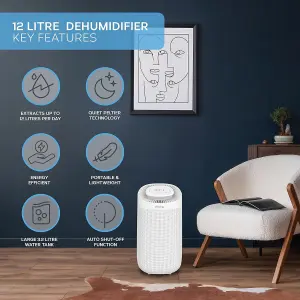 Devology 12L/Day Dehumidifier WIFI App 3.2L Water Tank HEPA Filter Laundry Drying Quiet & Portable Mould Damp Condensation Remover