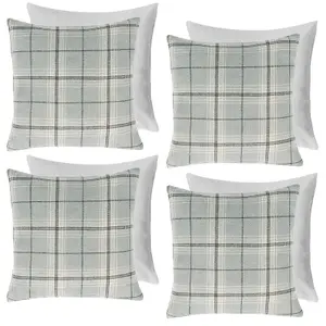 4 Pack Woven Check Filled Cushion Covers, Grey - 45x45cm