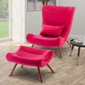 Velvet Pink Katia Accent Chair with Footstool