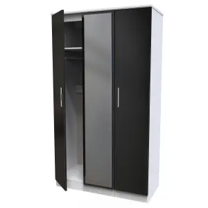 Harrow Triple Mirror Wardrobe in Black Gloss & White (Ready Assembled)