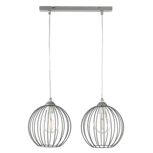 Luminosa Melone 2 Light Wire Frame Pendant Ceiling Light, Grey