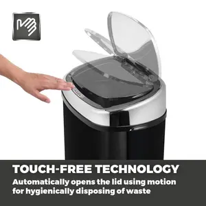 Steel Motion Sensor Rubbish Bin - 58L Black