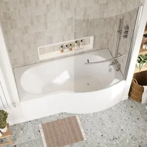 B Shape Bathtub, Front Panel and Bath Screen with Rail - Chrome Profile