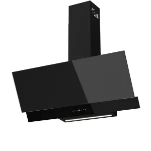 GoodHome AirSensor GHAG90ASBL Black steel & glass Angled Cooker hood (W)89.8cm - Gloss black