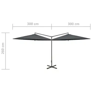 Berkfield Double Parasol with Steel Pole Anthracite 600 cm