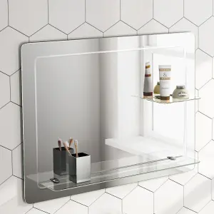 Nes Home 800 x 600mm Round Corner Mirror with Double Glass Shelves