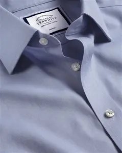 Non-Iron Twill Cotton Formal Shirt - Indigo Blue Single Cuff Size XXL By Charles Tyrwhitt