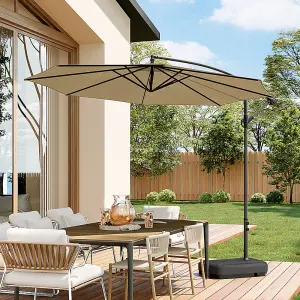 3M Large Rotatable Garden Sun Shade Cantilever Parasol Patio Hanging Banana Umbrella Crank Tilt with 60L Fillable Base, Khaki