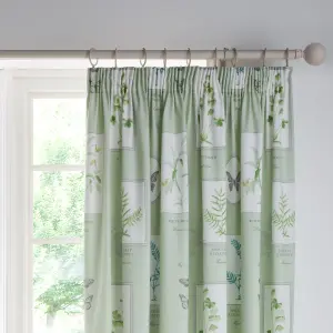 Floral Garden Floral & Butterfly Print Pair of Pencil Pleat Curtains With Tie-Backs