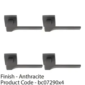 4 PACK - Premium Contoured Door Handle Set - Anthracite Grey Sleek Lever on Square Rose