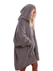 Hoodie Blanket Reversible Oversized Ultra Plush Sherpa Giant Hooded Sweatshirt - Grey