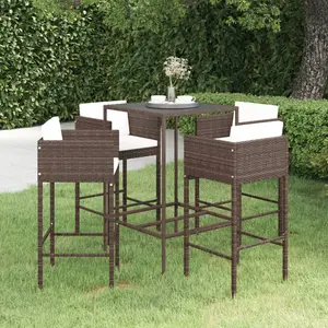 Garden Bar Set with Cushions Brown