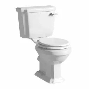 Premium OPEN BACK Toilet Set (Kensington) - Rimless Pan - Cistern - Soft Close Seat - Includes Chrome Flush Button