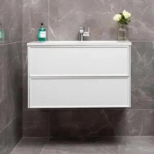 Jenner White Wall Hung Vanity Unit & Basin Set (W)800mm (H)500mm