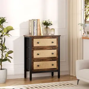 Rustic Rattan Storage Cabinet with 3 Drawers