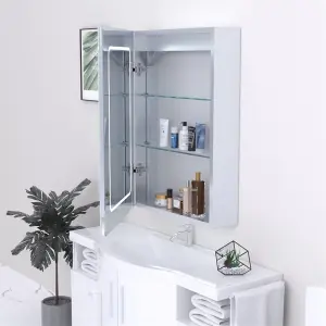 Bathroom Cabinet Wall Mirror - Rectangular 700 x 500mm - LED Light Wall Mirror Cabinet (Round Square) - Demister Pad