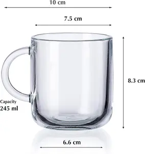 Queensway Home & Dining 245ml 6Pcs Iconic Glass Mugs Coffee Hot Drinks Tea Cup Set with Handle