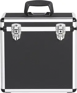 Costoffs LP Storage Case 12" Vinyl Record Box Portable Aluminum DJ Box Lockable Flight Carry Case, Holds Up To 50PCS, Black