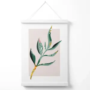 Papyrus Leaf Green and Red Minamilist Poster with Hanger / 33cm / White