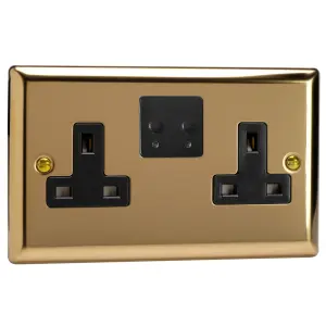 Varilight 2-Gang 13A Single Pole WiFi Switched Socket for V-Pro Smart Supla Polished Brass