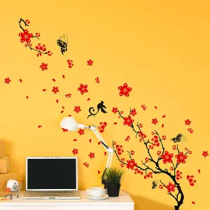 Blossom Flower Transparent RED Wall Stickers Mural Decal Self Adhesive Wallpaper Stock Clearance