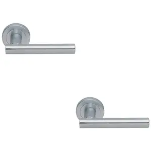 2 PACK - Premium Concealed Door Handle Set - Satin Chrome Straight Lever on Round Rose