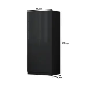 Black Gloss 2 Door Double Wardrobe Push Open Soft Closing Bedroom Furniture