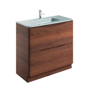 Eden 900mm Floorstanding Vanity Unit in Redwood & White Glass Basin