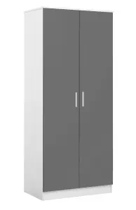 REFLECT 2 Door Plain Wardrobe in Gloss Grey Door Fronts and Matt White Carcass