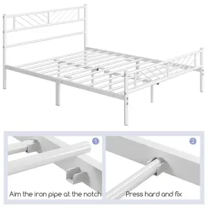 Yaheetech White 5ft King Metal Bed Frame with Arrow Design Headboard and Footboard