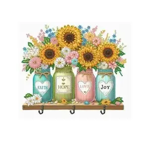 5d Diy Sunflower Inspiring Vases Diamond Art Kit Crystal Embroidery Rhinestone Acrylic Wall Hanging Decoration With Hooks