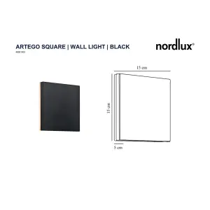 Nordlux Artego Square Outdoor Patio Terrace Garden Wall Light In Black (Height) 15cm