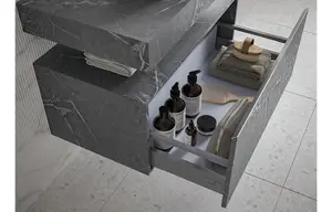 Aquarius Marblesque One Drawer Storage Unit and Console Shelf 600mm Grey Marble Effect