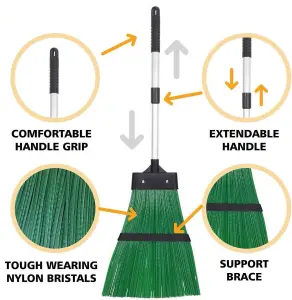 MantraRaj Extendable Garden Broom 96-126cm Telescopic Outdoor Heavy Duty Yard Scrubbing Brush With Tough Nylon Bristles