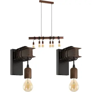 Multi Bulb Ceiling Pendant Light & 2x Matching Wall Lights Industrial Metal Beam